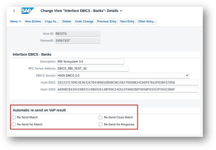 Interface EBICS - Banken Customizing - Aktivierung des automatisierten Re-send der elektronischen Unterschriften im VoP Prozess